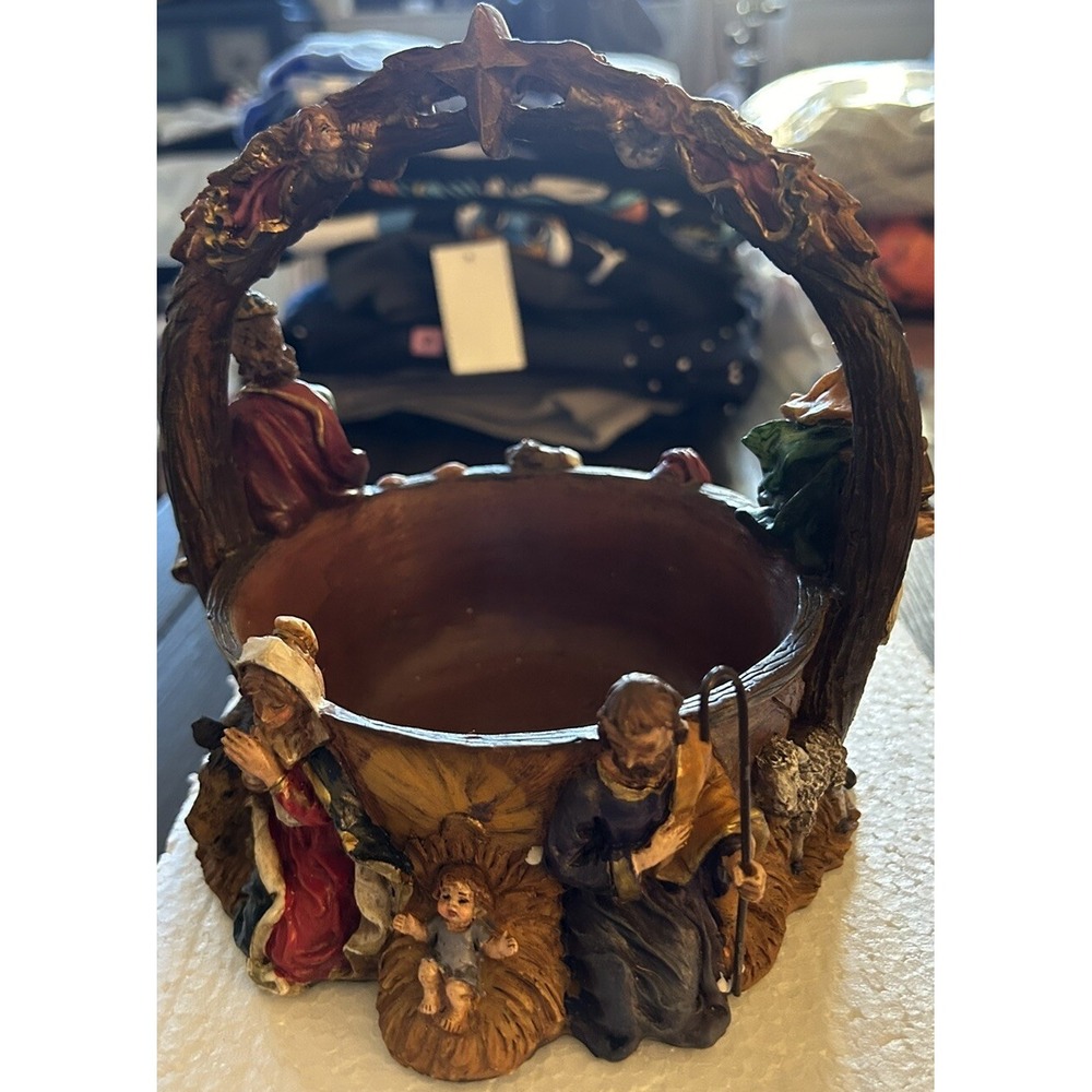 Cedar Creek Nativity‎ Christmas Decor Plant Candy Dish Vintage Mary Joseph Jesus